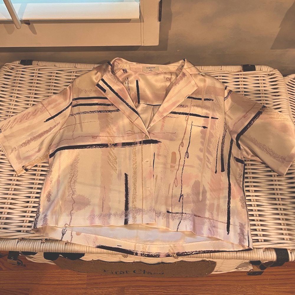 Silk Short Sleeve Button-down top